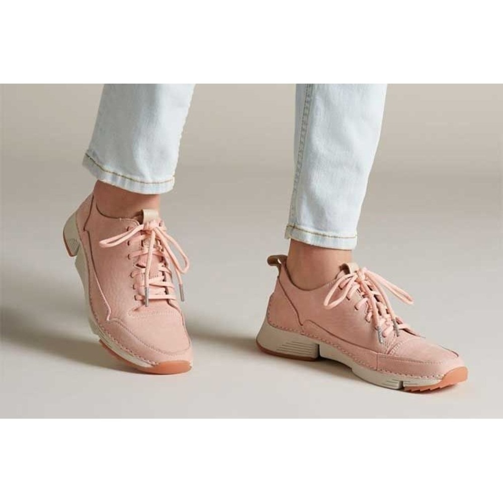 Clarks Trigenic Flex Pink Pebbled Leather Sneakers Womens 7 261407564045
